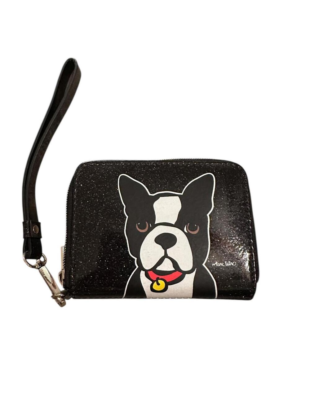 Marc Tetro Black Glitter Boston Terrier Wristlet Wallet